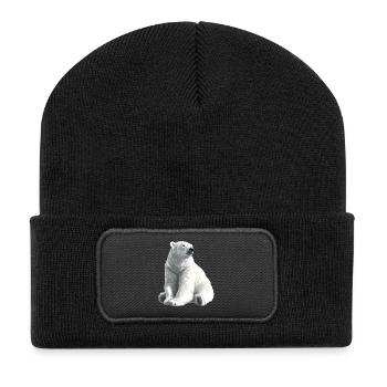 Polar Bär Illustration Eislicht - Recycelte Patch Beanie - Schwarz - Vorne