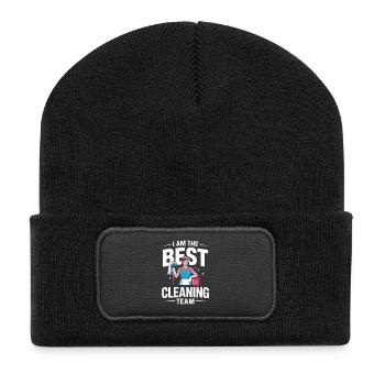 Putzen Mit Herz Hausfrau Motiv Für Frauen - Recycelte Patch Beanie - Schwarz - Vorne