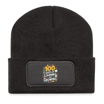 100 Tage Lernen und Wachsen - Recycelte Patch Beanie - Dunkelgrau - Vorne