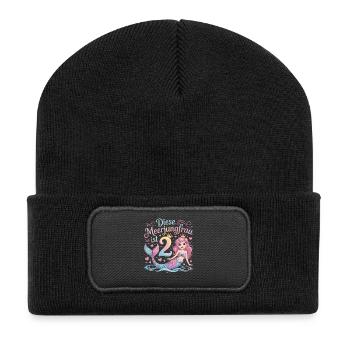 Diese Meerjungfrau Ist 2 Mädchen 2. Geburtstag - Recycelte Patch Beanie - Schwarz - Vorne