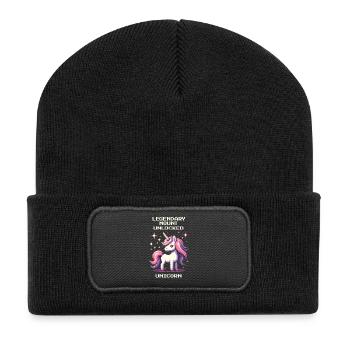 Legendäres Reittier freigeschaltet | Einhorn - Recycelte Patch Beanie - Schwarz - Vorne