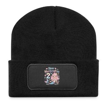 Diese Meerjungfrau Ist 2 Mädchen 2. Geburtstag - Recycelte Patch Beanie - Schwarz - Vorne