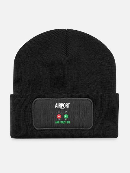 Funny Travel Holiday Airport Calls And I Have To - Recycled Patch Beanie - black