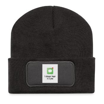 J’espère toujours que c’est toi. - Beanie recyclé à patch - charbon - Devant