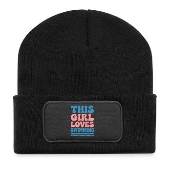 Schwimmen Sprüche Lustiges Schwimmen Geschenk - Recycelte Patch Beanie - Schwarz - Vorne