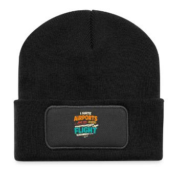 Reiseangst-humor, Flughafen-chaos, Fliegen Ist - Recycelte Patch Beanie - Schwarz - Vorne