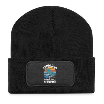 Schwimmen Sprüche Lustiges Schwimmen Geschenk - Recycelte Patch Beanie - Schwarz - Vorne