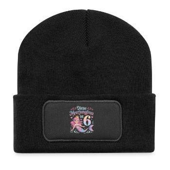 This Mermaid Is 6 Girls 6th Birthday - Recycled Patch Beanie - black - Front