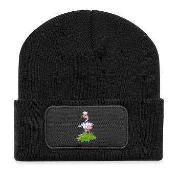 Flamingo Koch Pfanne Kochen - Recycelte Patch Beanie - Schwarz - Vorne