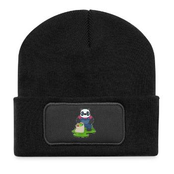 Panda Landwirt Obst Bauernhof - Recycelte Patch Beanie - Schwarz - Vorne