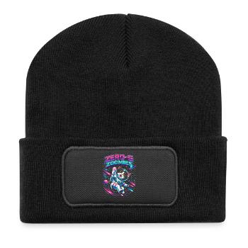 Null-G Zoomies | Astro Katze Weltraum Humor - Recycelte Patch Beanie - Schwarz - Vorne