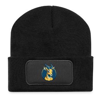 Antelope Kawaii Maskottchen Cartoon Clipart Logo Abzeichen - Recycelte Patch Beanie - Schwarz - Vorne