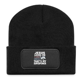 Jesus loves me, I love horses - Recycled Patch Beanie - black - Front