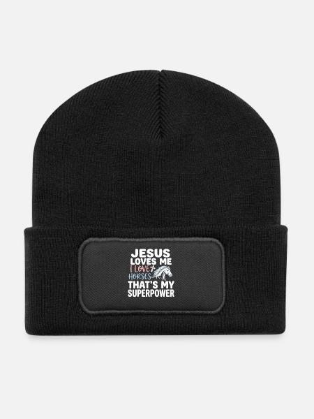 Jésus m’aime, j’aime les chevaux - Beanie recyclé à patch - noir