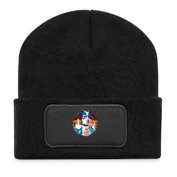 Kuh mit Mittelfinger im Regenbogen - Recycelte Patch Beanie - Schwarz - Vorne