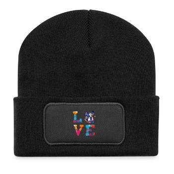Love English Bulldog, chien coloré pop art - Beanie recyclé à patch - noir - Devant