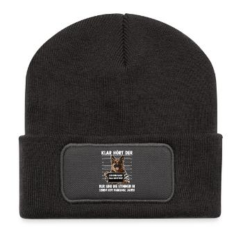 Hundehalter Geschenk Deutscher Schäferhund Gassi T - Recycelte Patch Beanie - Dunkelgrau - Vorne