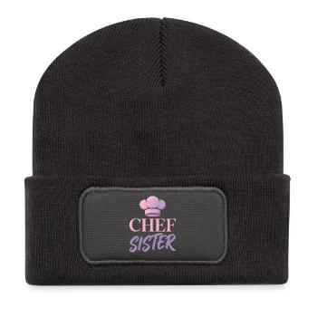Design des chapeaux de chef sœur chef - Beanie recyclé à patch - charbon - Devant