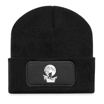 Bigfoot Skifahrer Mond - Recycelte Patch Beanie - Schwarz - Vorne
