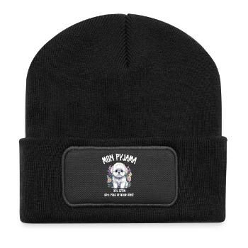 Pyjama Drôle Chien Bichon - Beanie recyclé à patch - noir - Devant