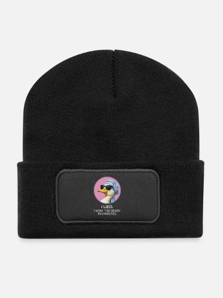I Lied Duck – Lustiges Statement Design - Recycelte Patch Beanie - Schwarz