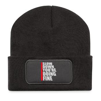Ralentis, tu t’en sors bien, motivation en disant logo - Beanie recyclé à patch - charbon - Devant