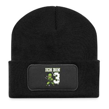 Je suis 3 ninjas 3e anniversaire en Karaté vert - Beanie recyclé à patch - noir - Devant