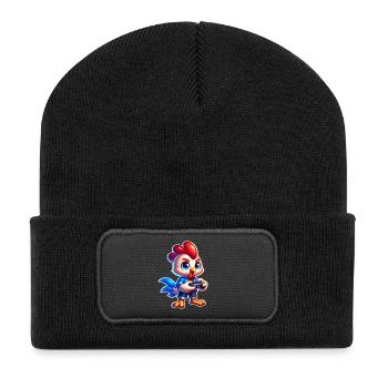Gaming Huhn mit Controller - Recycelte Patch Beanie - Schwarz - Vorne