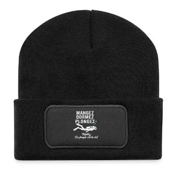 Tauchen Essen Schlaftauchen - Recycelte Patch Beanie - Schwarz - Vorne