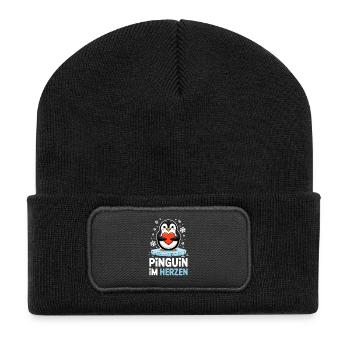  Pinguin Im Herzen Suesser Winter Pinguin Mit Herz - Recycelte Patch Beanie - Schwarz - Vorne