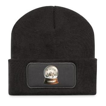 Village de la Boule de Neige Magique d’Hiver - Beanie recyclé à patch - charbon - Devant