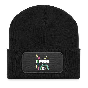 Schulkind 2026 - neon 123 ABC - Recycelte Patch Beanie - Schwarz - Vorne