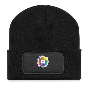 Colorful tooth with heart and dental mirror - Recycled Patch Beanie - black - Front