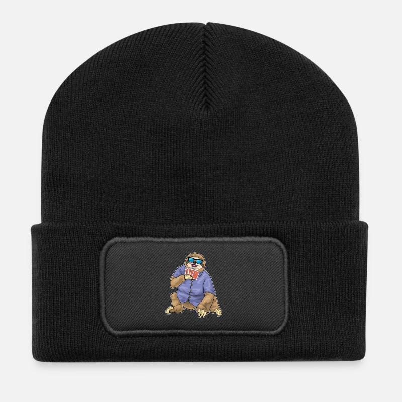 Faultier Poker Pokerkarten Kartenspiel - Recycelte Patch Beanie - Schwarz
