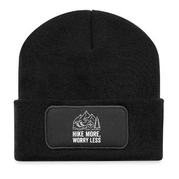 Hike More Worry Less - Recycelte Patch Beanie - Schwarz - Vorne