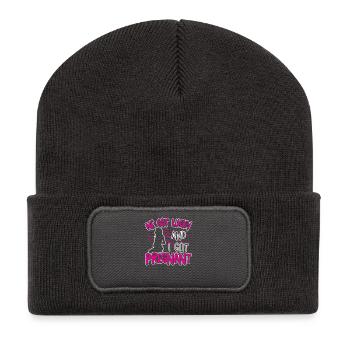He Got Lucky I Got Pregnant Funny Pregnancy Design - Recycled Patch Beanie - dark grey - Front