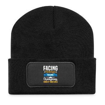 Papa Vater von drei Mädchen Töchtern - Recycelte Patch Beanie - Schwarz - Vorne