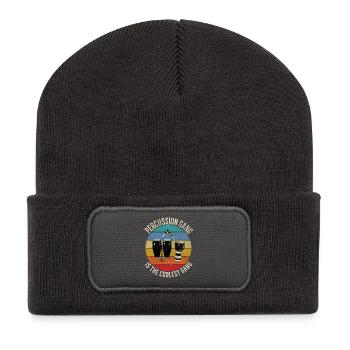Percussion Gang Coolest Retro Sunset Drum Design - Recycelte Patch Beanie - Dunkelgrau - Vorne