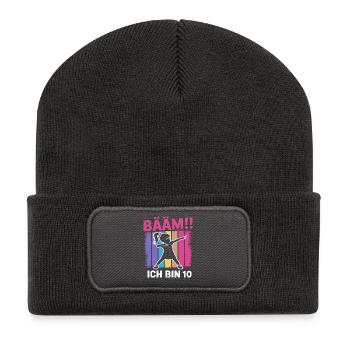Bääm J’ai 10 ans de fille qui fait le dab, 10e anniversaire - Beanie recyclé à patch - charbon - Devant