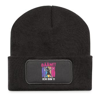 Bääm J’ai 11 ans, fille qui fait le dab, 11e anniversaire - Beanie recyclé à patch - charbon - Devant