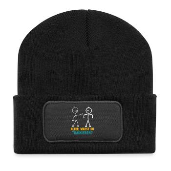 Strichmännchen WARST DU TRAINIEREN LUSTIG - Recycelte Patch Beanie - Schwarz - Vorne