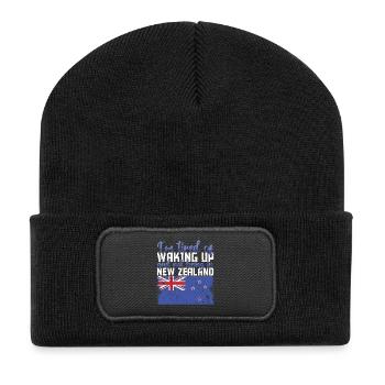 Tired Waking Up Not Being In New Zealand - Recycled Patch Beanie - black - Front
