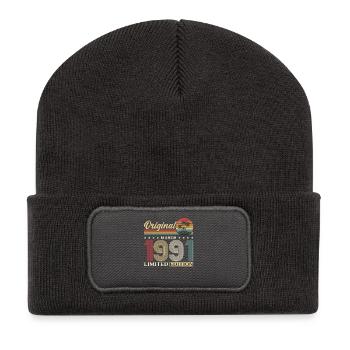 Cadeau du 40e anniversaire Mari Femme Mars 1991 - Beanie recyclé à patch - charbon - Devant