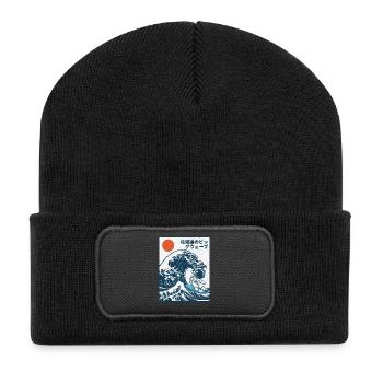 Japan Great Wave of Hokkaido Surfing Astronaut - Recycled Patch Beanie - black - Front
