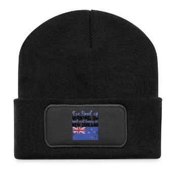 Müde, aufzuwachen und nicht in Neuseeland, Neuseeland zu sein, - Recycelte Patch Beanie - Schwarz - Vorne