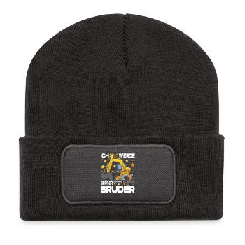 Ich werde Großer Bruder 2025 Kinder Nachwuchs - Recycelte Patch Beanie - Dunkelgrau - Vorne