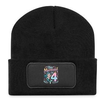Meerjungfrau 4. Geburtstag 4 Jahre - Recycelte Patch Beanie - Schwarz - Vorne