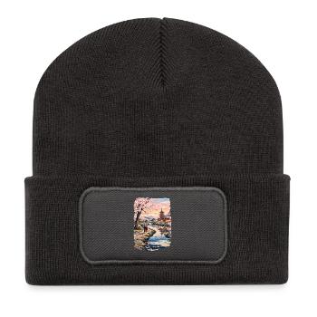 Traditioneller Japanischer Kirschblüten - Recycelte Patch Beanie - Dunkelgrau - Vorne
