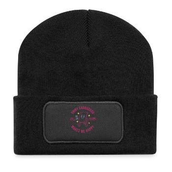 Ouverture du paquet en carton brillant me rend heureuse - Beanie recyclé à patch - noir - Devant