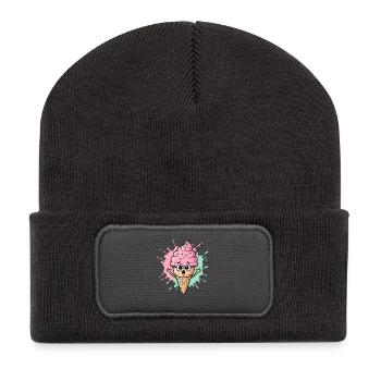 Cornet de glace Kawaii avec des vermicelles - Beanie recyclé à patch - charbon - Devant